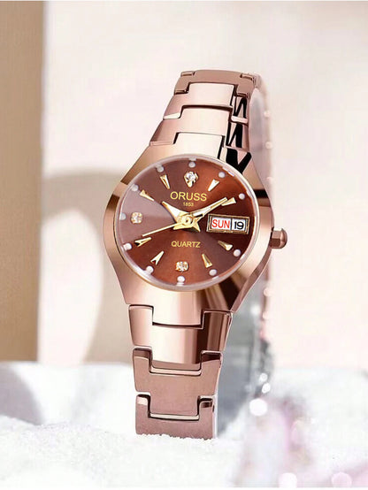 ORUSS Hot Brand Ladies' Watch High Quality Stainless Steel  Waterproof Luminous Pointer Week Calendar Eleganc Women Quartz Watch