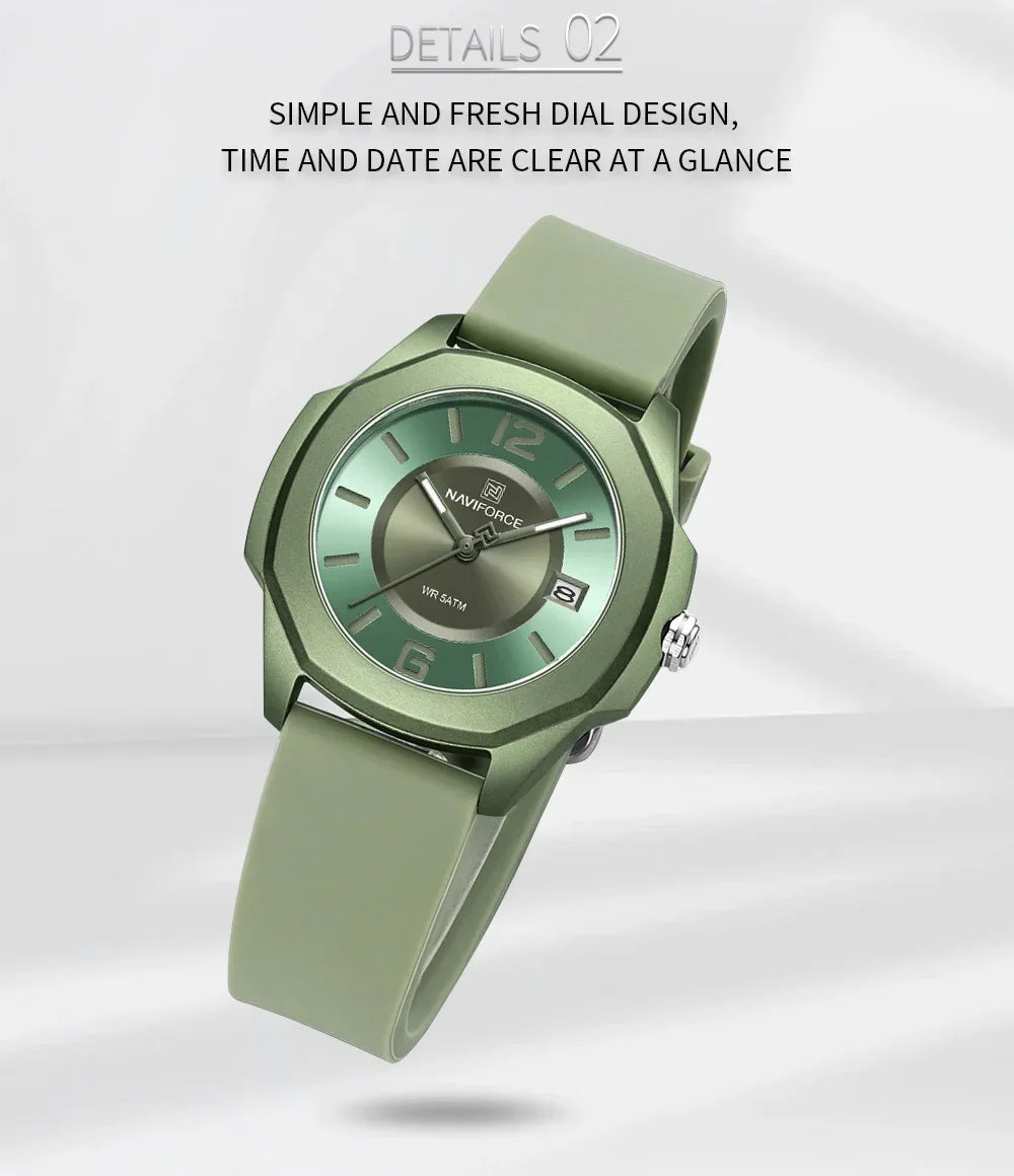 NAVIFORCE NF7107 Watch for Women Silicone Strap Classic Fashion 5ATM Waterproof Ladies Elegant Watch