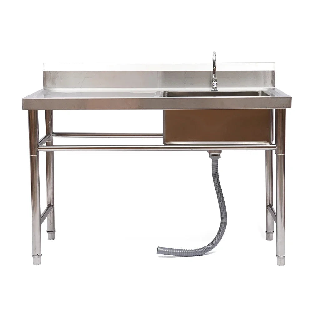 120x60cm Kitchen Sink with Left Platform Commercial Stainless Steel Sink with Faucet  Easy to Clean and Maintain