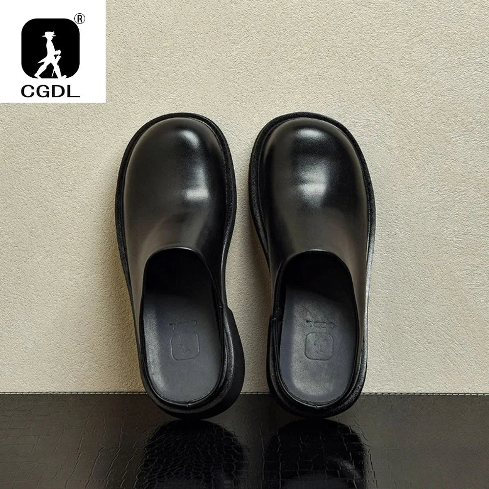 2024 Summer Mens Platform Business Half Shoes Luxury Genuine Leather 6 Cm High Heels Outdoor Social Party Slippers Sandals Man