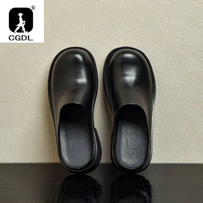 2024 Summer Mens Platform Business Half Shoes Luxury Genuine Leather 6 Cm High Heels Outdoor Social Party Slippers Sandals Man