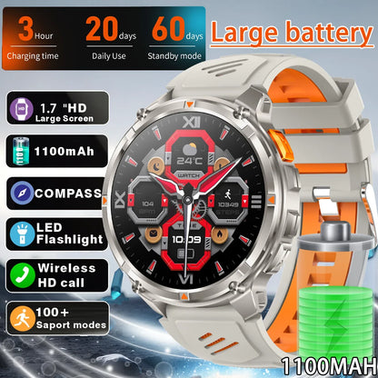 2026 T-Rex3 Ultra 1100mAh Battery 170+Sport Fitness LED Flashlight IP68 Waterproof Bluetooth call GPS track Smartwatch Compass