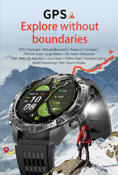 New Outdoor GPS Offline Map Smart Watch Men 3ATM Waterproof 170+ Sports LED Compass Altimeter AMOLED Bluetooth Call Smartwatch