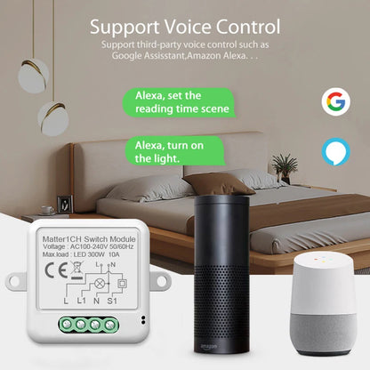 Matter WIFI Smart Switch Module Relay Breaker HomeKit Wireless Control Breaker Works With Siri Alexa Google Home Smart Home Life