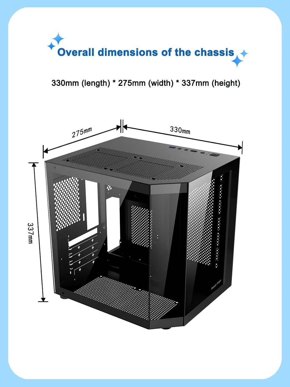 Power Train Star Realm M-ATX Desktop Computer Case Without Pillars Three Sided Glass Panoramic Sea View Room 240 Water Cooling