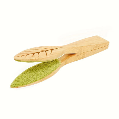 Leaf Cleaning Tongs - Handheld Green Plant Cleaning Brush with Ergonomic Handle,Durable Wooden Design for Efficient Leaf Removal