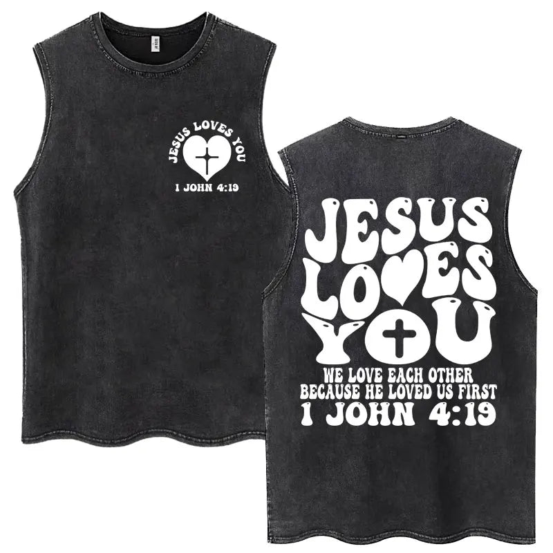 Washed Jesus Is King Christian Harajuku Vintage Tank Tops Men Women Gothic Sleeveless T-shirt Loose Summer Cotton Casual T Shirt