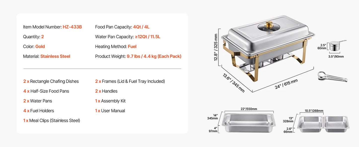 SucceBuy 8 Qt 2 4 Pack Chafing Dish Buffet Set Stainless Steel Chafer with 4 Full Size Pans Rectangle Catering Warmer Server