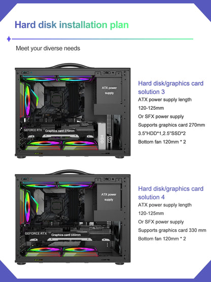Power Train X-GAMERX M1 Handheld Portable Computer Case Side Transparent MINI Game MATX Desktop Chassis