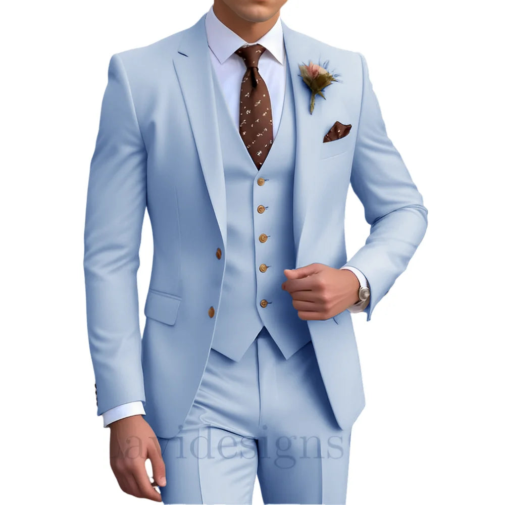 Elegant Men's Wedding Tuxedo Slim Blazer Pants Vest Three-piece Suit XS-5XL Custom Youth Suit 2025 New Style Suit