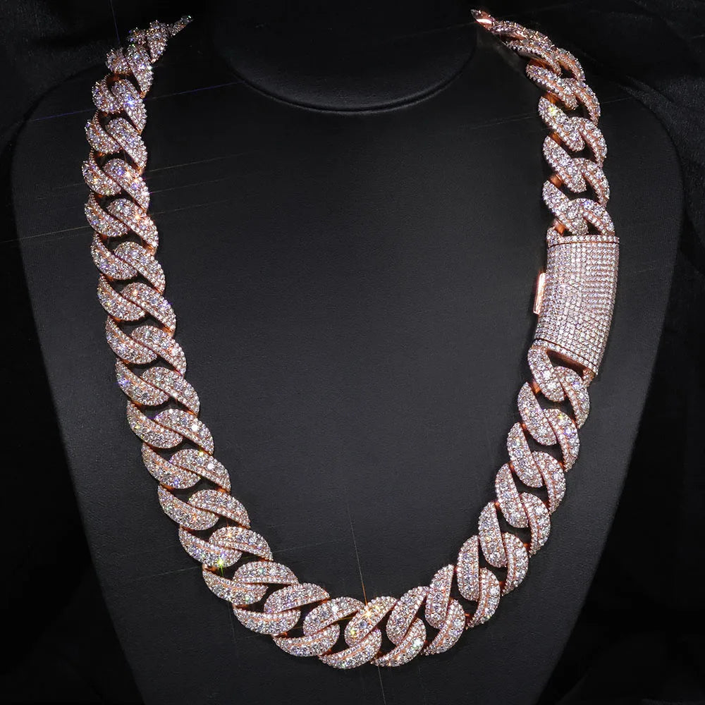 Fashion Custom 22mm Wide Rose Gold Necklace Hip-Hop Style Copper Zircon Iced Heavy Miami Jewelry Necklace For Men And Women