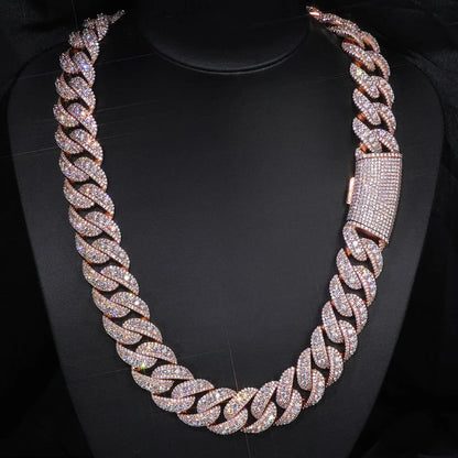 Fashion Custom 22mm Wide Rose Gold Necklace Hip-Hop Style Copper Zircon Iced Heavy Miami Jewelry Necklace For Men And Women