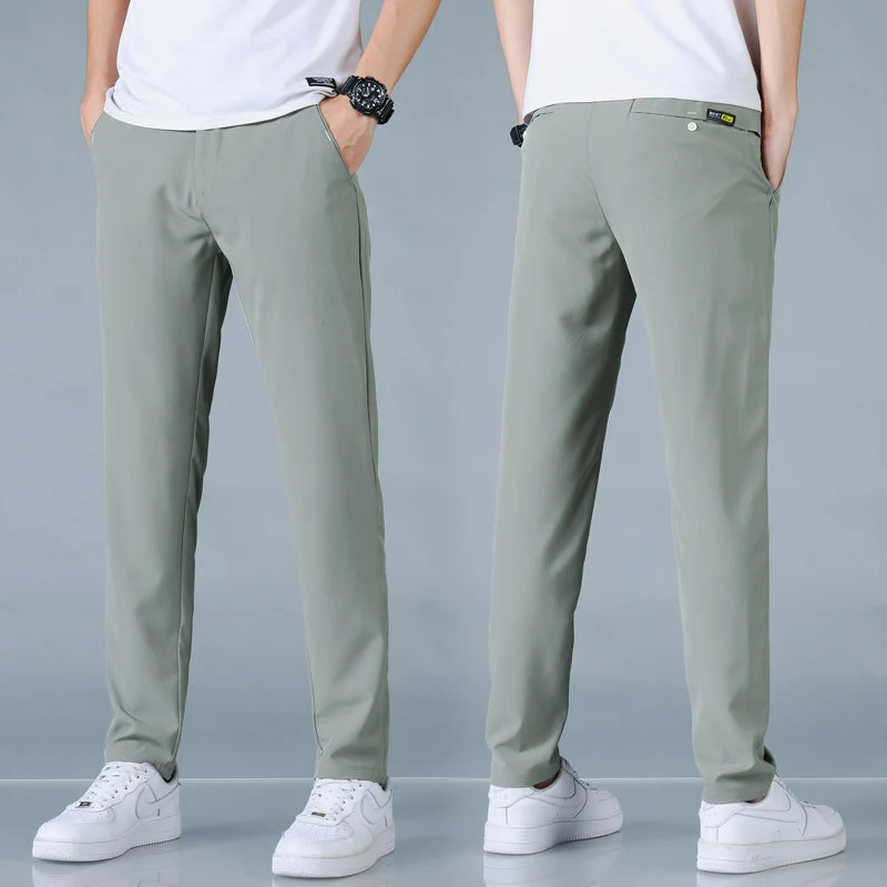 2025 Spring Summer Ultra-thin Men's Casual Pants Slim Straight Leg Elastic Waist Sports Jogging Trousers Fashion Men Golf Pants