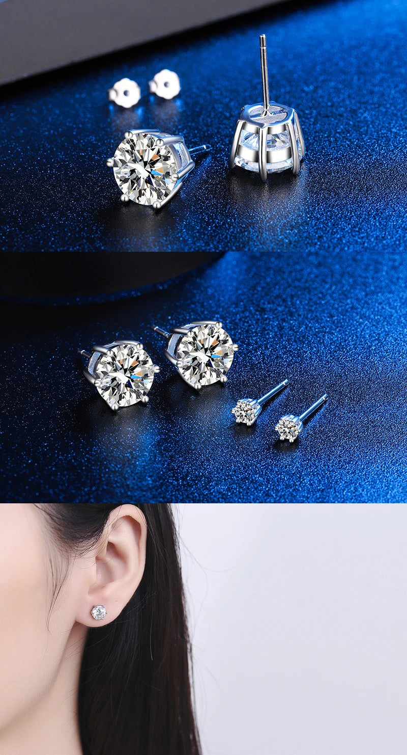 HOT Moissanite S925 Sterling Silver Stud Earrings For Women And Men With 2 Certificates Pass Diamond Test Pen Fine Jewelry