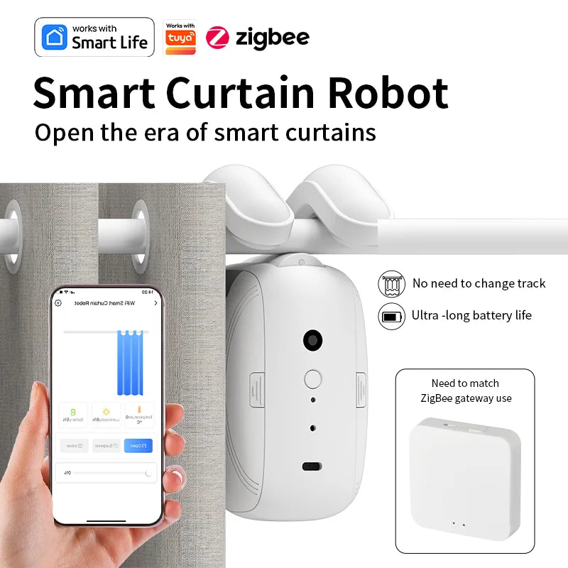 Tuya Smart Zigbee Curtain Motor with Hooks for Rome Track Smart Curtain Pusher Robot Support Siri Google Home AlexaVoice Control