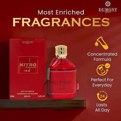 Dumont Nitro Red EDP 100ml Unisex Perfume Fresh Fruity Woody Long Lasting Luxury Scent 3.4oz Vaporisateur Spray Buy Now Best New