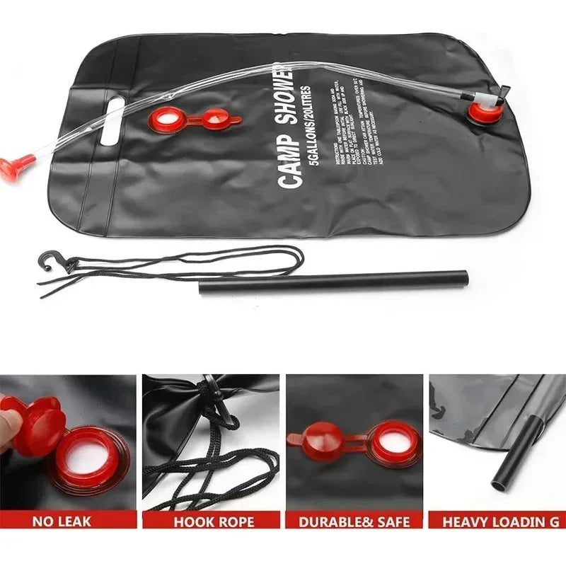 Large Capacity 20L Outdoor Shower Bag Solar Powered Heating for Camping Beach Trip Portable Bath Solution Outdoor Camping
