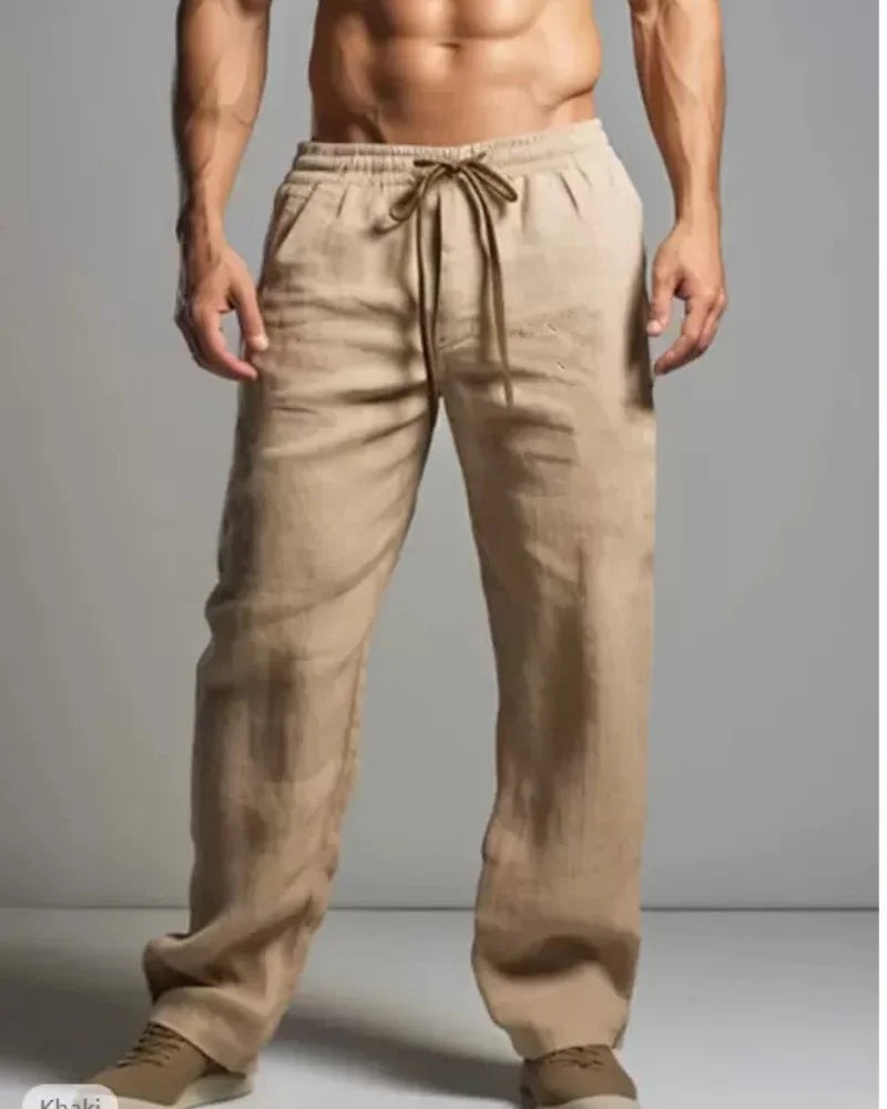 Summer men's cotton and linen casual pants, loose and breathable beach pants, sports straight leg quick drying pants
