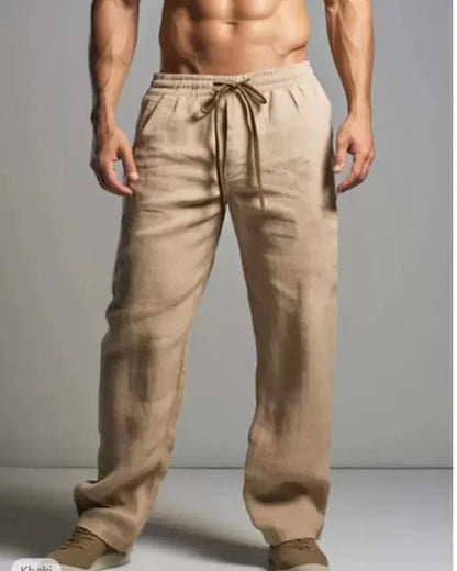 Summer men's cotton and linen casual pants, loose and breathable beach pants, sports straight leg quick drying pants