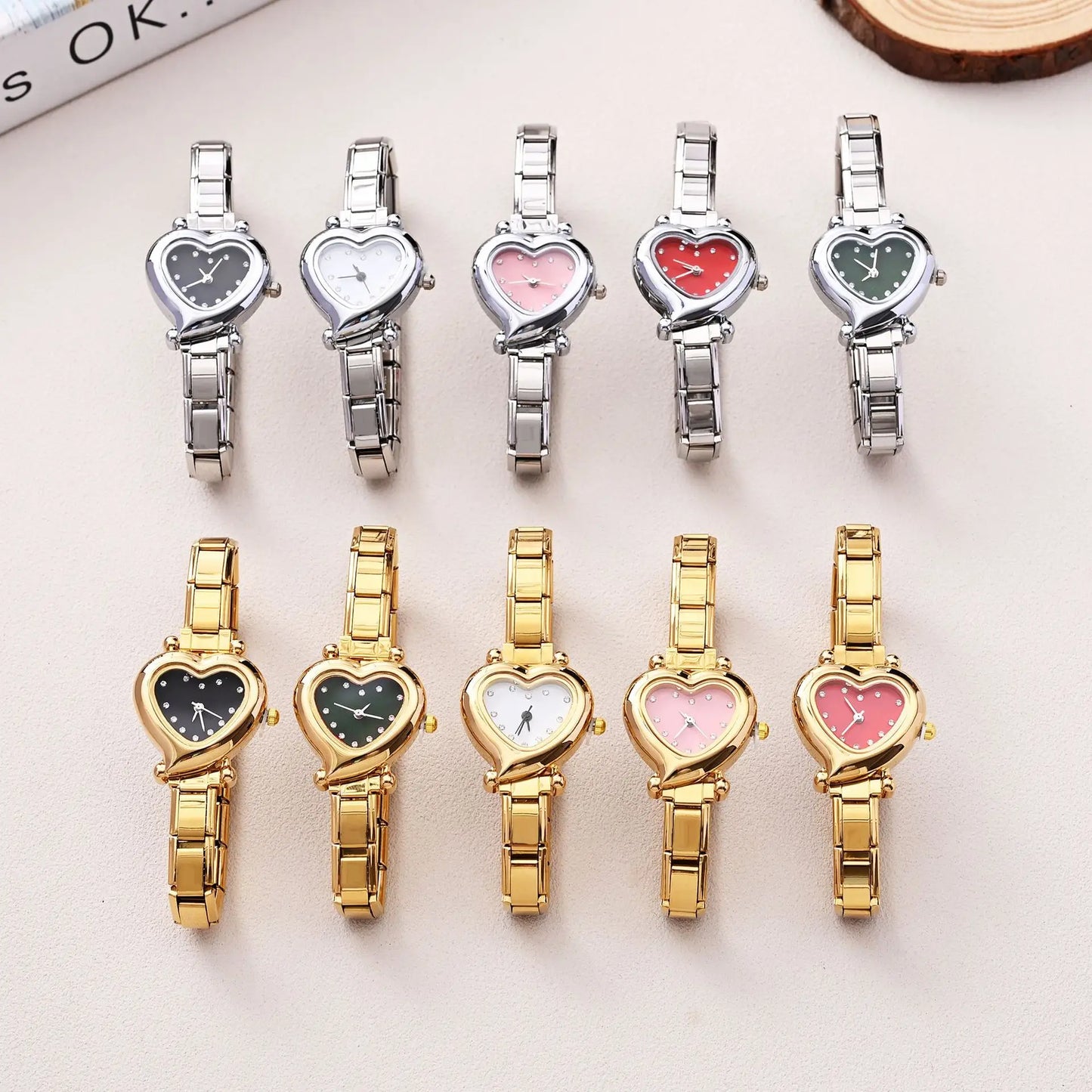 Heart Shape Dial Quartz Watch Stainless Steel Bracelet Wristwatch Cute Mini Love Heart Ladies Dress Watch Fashion Jewelry Gift