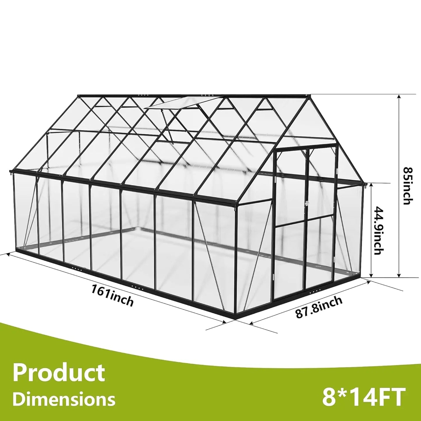 8x14 Aluminum Frame Polycarbonate Greenhouse Lockable Door Adjustable Roof Vent Heavy Duty Backyard Garden Patio Use, Custom