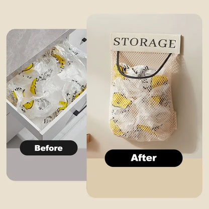 1/4PCS Wall Mount Mesh Storage Bag Garbage Holder Plastic Shopping Bags Dispenser Sundries Bag Net Storage Grocery Bag Organizer