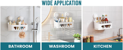 TAILI Shower Shelf Suction Cup No-drill Bathroom Corner Shelf Storage Basket for Shampoo Makeup Organizer Bathroom Accessories