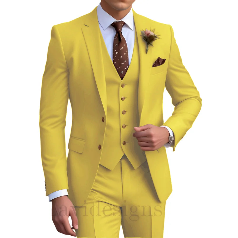 Elegant Men's Wedding Tuxedo Slim Blazer Pants Vest Three-piece Suit XS-5XL Custom Youth Suit 2025 New Style Suit