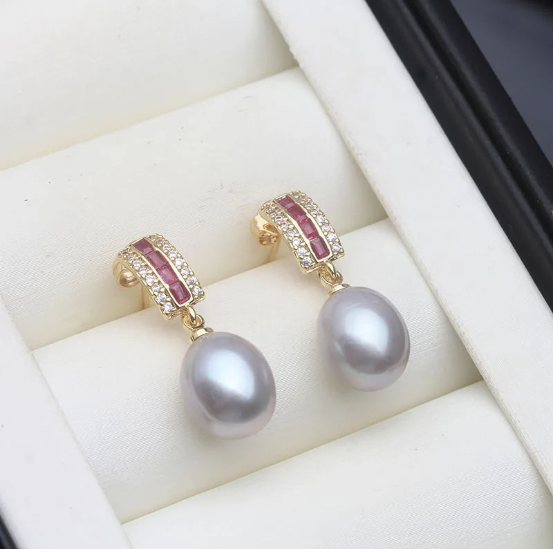 Freshwater Silver 925 Wedding Pearl Earrings Woman,Vintage Natural Pearl Earrings Jewelry Wife Girl Birthday Gift White Pink