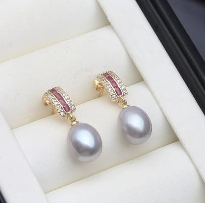 Freshwater Silver 925 Wedding Pearl Earrings Woman,Vintage Natural Pearl Earrings Jewelry Wife Girl Birthday Gift White Pink