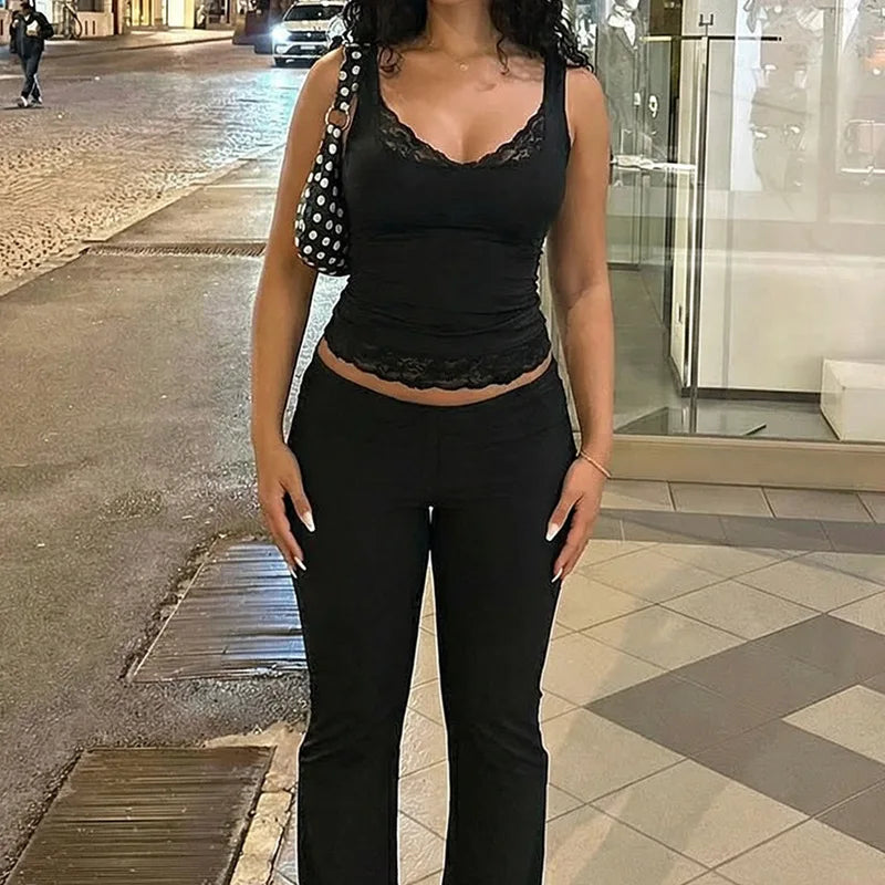 Square Collar Backless Slim Lace Ruffles Patchwork Tank Top Women'S Fashion Sexy Y2K Top Party Vacation Short Summer Clothes