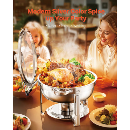 SucceBuy 5 Qt 2 Pack Round Chafing Dish Buffet Set Stainless Steel Chafer with 2 Full Size Pan, Round Catering Warmer Server