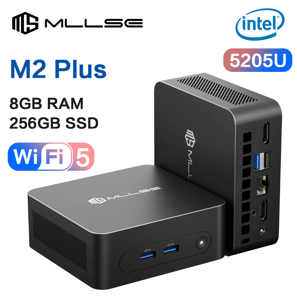 MLLSE  Mini PC M2 Plus Intel Celeron 5205U Processor 8GB RAM 256GB ROM WiFi 5 BT4.2 Windows 11 Pro Desktop Computer