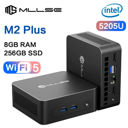 MLLSE  Mini PC M2 Plus Intel Celeron 5205U Processor 8GB RAM 256GB ROM WiFi 5 BT4.2 Windows 11 Pro Desktop Computer