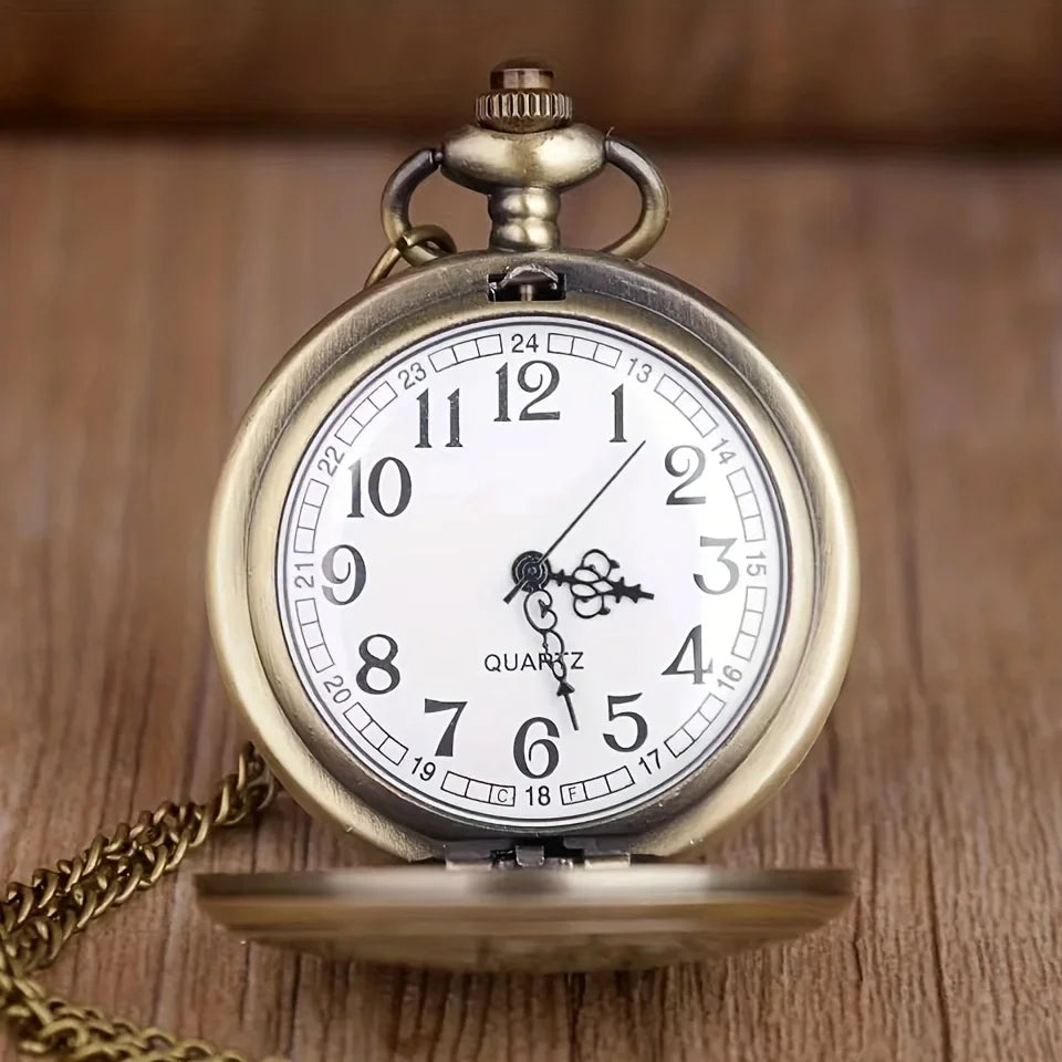 New Elephant Vivid Engraving Vintage Bronze Arabic Literal Quartz Large Pocket Watch Sweater Chain Men Women Pendant Clock Gift