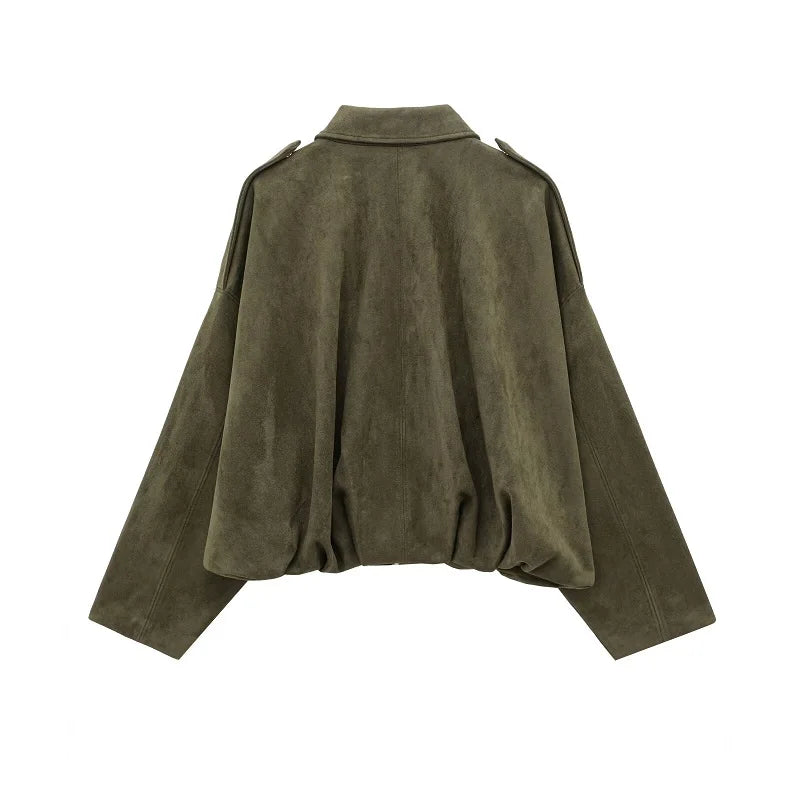 MUJER 2025 Suede Bomber Jackets for Women Outerwears Oversized Jacket Woman Streetwear Zip Women's Coats Padded Varsity Jackets