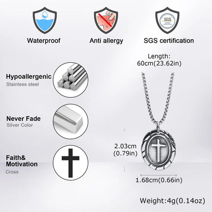 Stylish Men's Stainless Steel Cross Necklace,Punk Hip Hop Cross Pendant Necklace,Birthday Party Jewelry Gift for Him Dad Son
