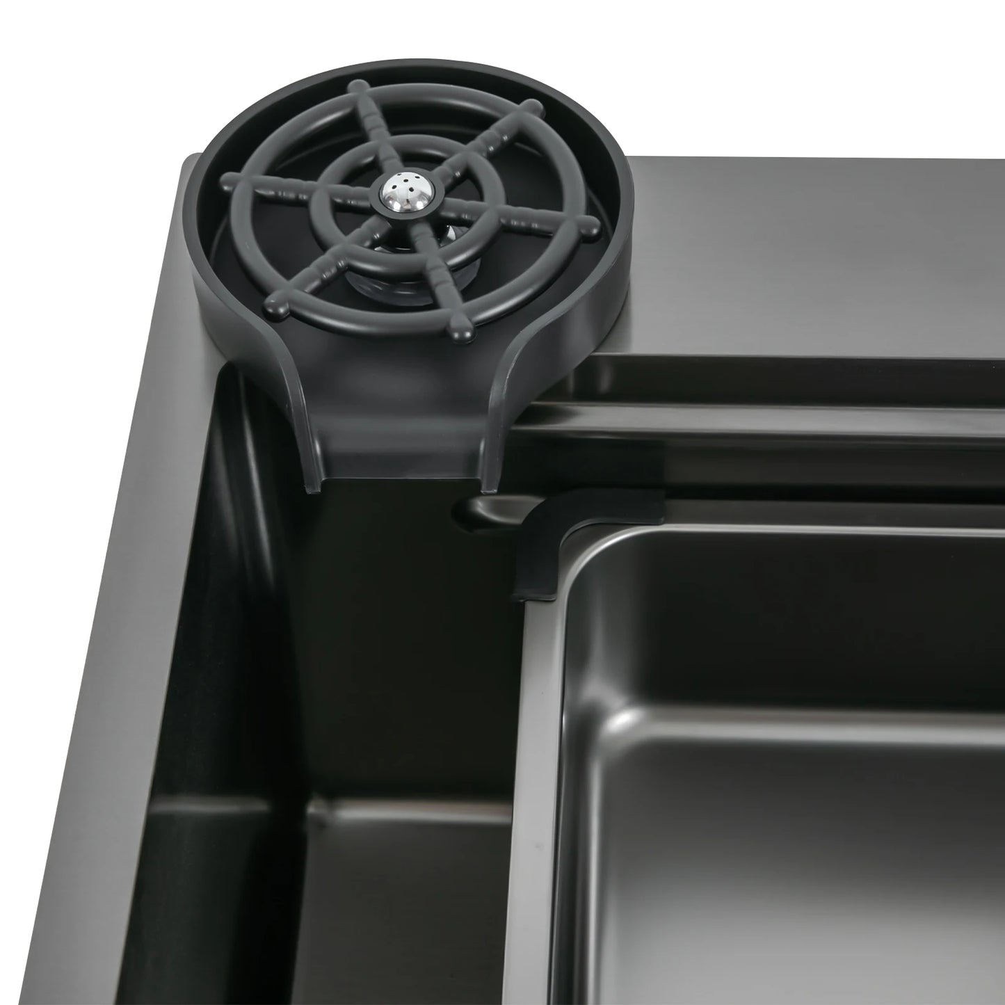 201 Stainless Steel Nano Black Sink with Digital Pull-out Faucet Anti-Splash Large Single Basin Noise Proof & Anti-Condensation