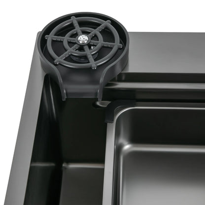 201 Stainless Steel Nano Black Sink with Digital Pull-out Faucet Anti-Splash Large Single Basin Noise Proof & Anti-Condensation