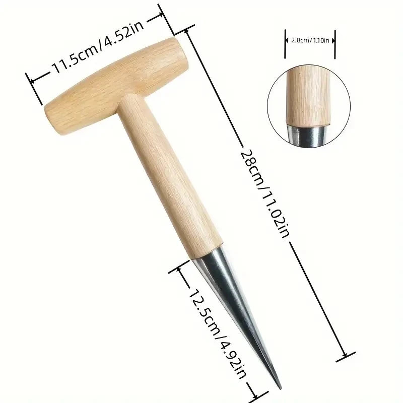 Hand Sow Dibbler With Wood Handle For Sowing Seeds Transplanting Plants Planting Bulbs Digging Gardening Garden Hole Punch Tool