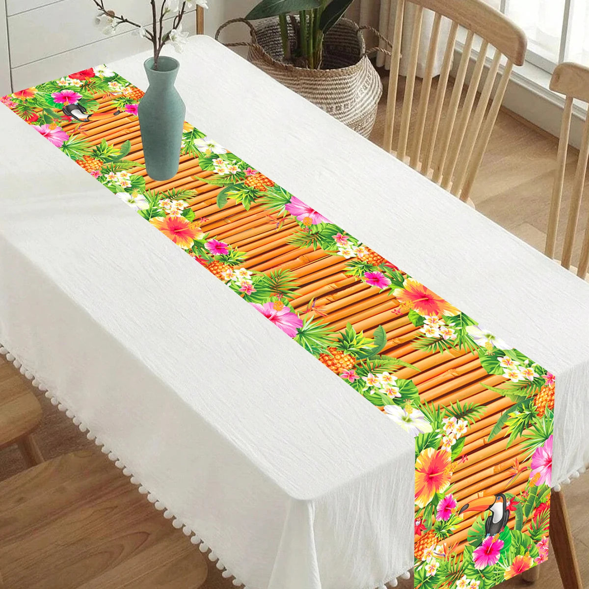 Hawaiian Garland Table Runner Hawaii Luau Tropical Party Decor Kids Favors Tableware ALOHA Summer Beach Birthday Party Supplies