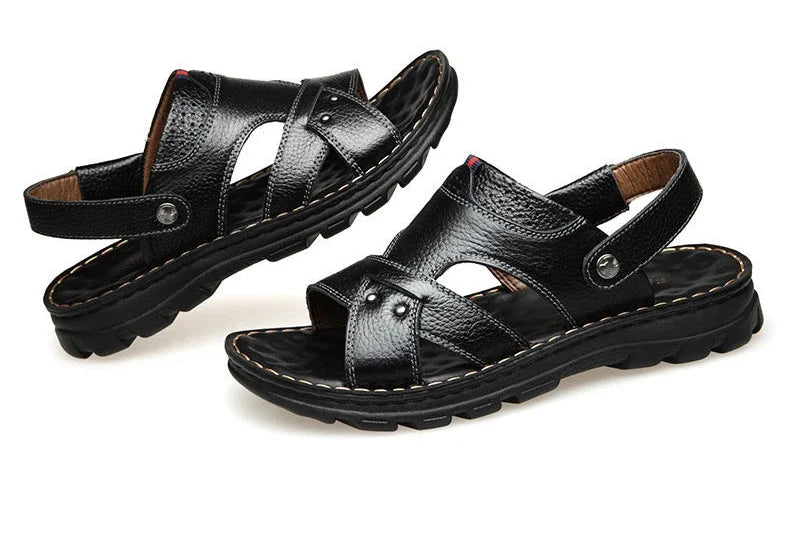 Summer New Men's Leather Sandals, Leather Anti Slip Men's Shoes Slippers, Outdoor Thick Soled Beach Shoes Men's Shoes Sandals