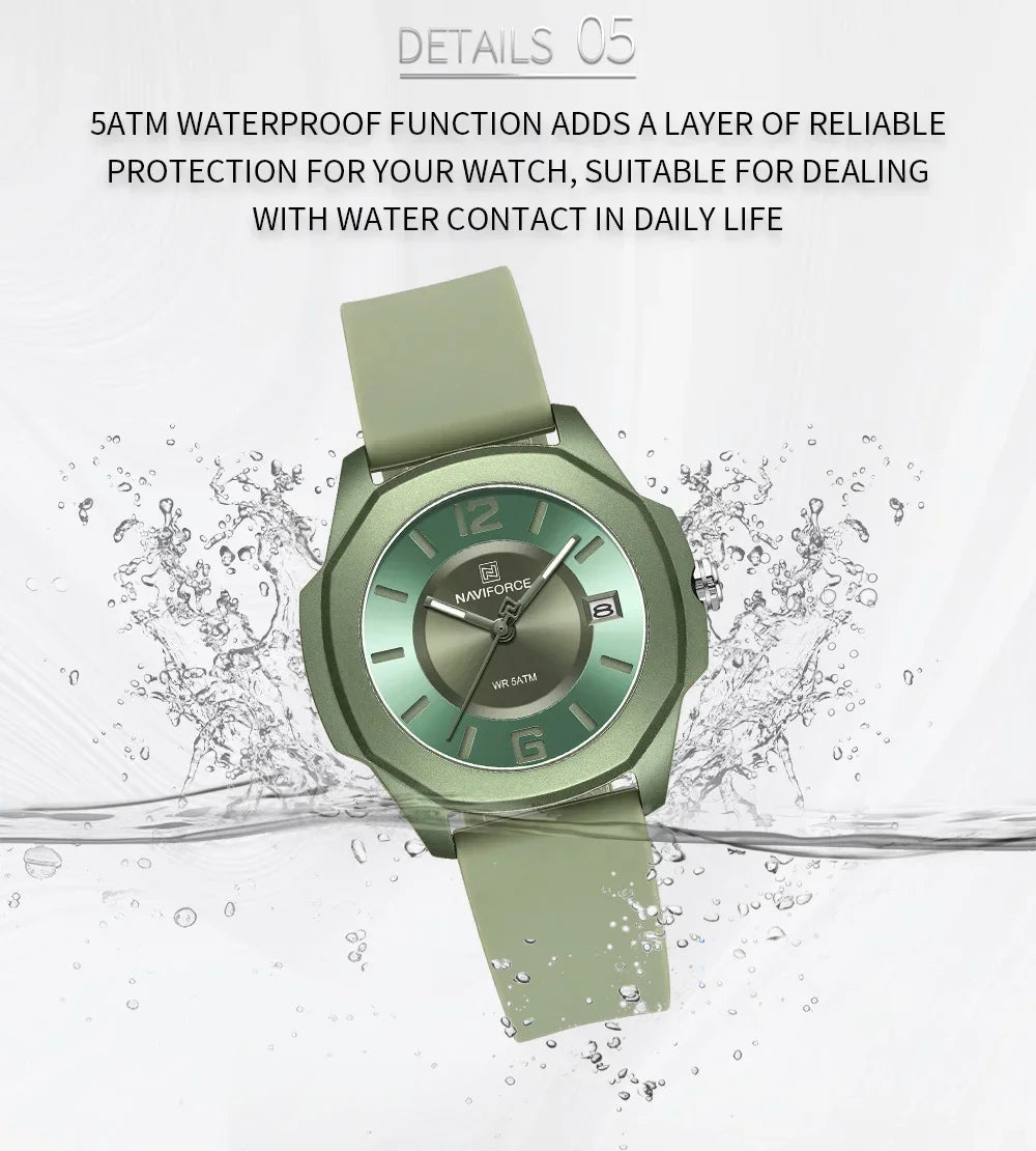 NAVIFORCE NF7107 Watch for Women Silicone Strap Classic Fashion 5ATM Waterproof Ladies Elegant Watch