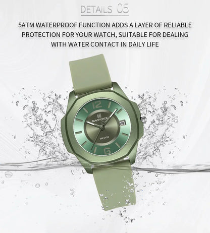 NAVIFORCE NF7107 Watch for Women Silicone Strap Classic Fashion 5ATM Waterproof Ladies Elegant Watch