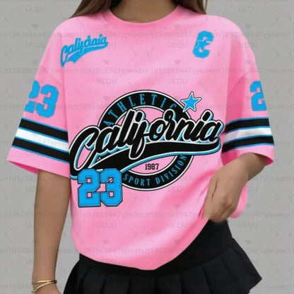 Women's California 23 Print V-Neck Short Sleeve T-Shirt Summer Graphic Tee Baseball Jerseys Plus Size Sport T-Shirt