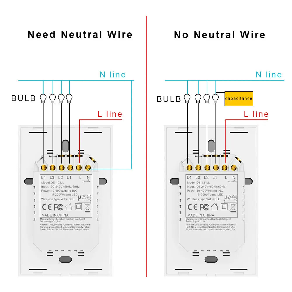 Smart WiFi Switch Single Neutral Wire Universal Touch Control Tuya APP Alexa Google Home Compatible Gold Gray