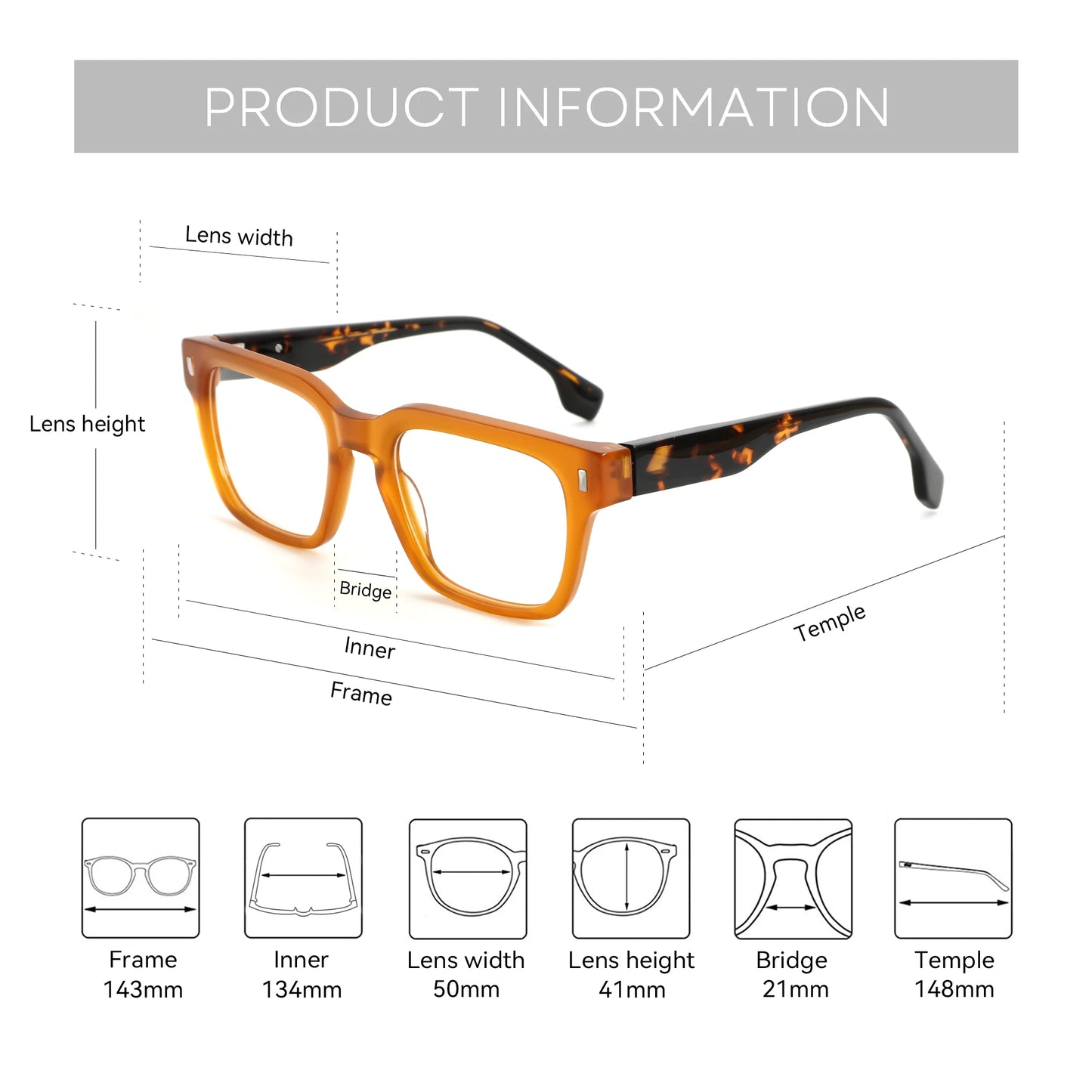 ZENOTTIC Men Square Handmade Acetate Optical Frames Stylish High Quality Daily Eyewear