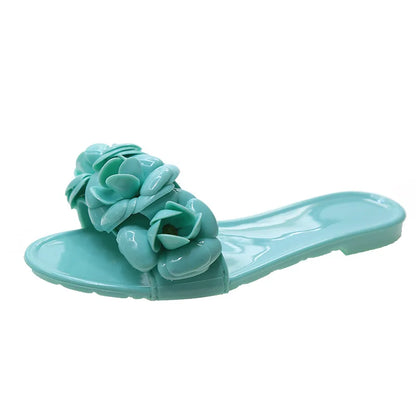 2025 New Women Spring/Summer Collection Jelly Color One Word Shoes Beach Daily Shopping Home Essential Casual Slippers