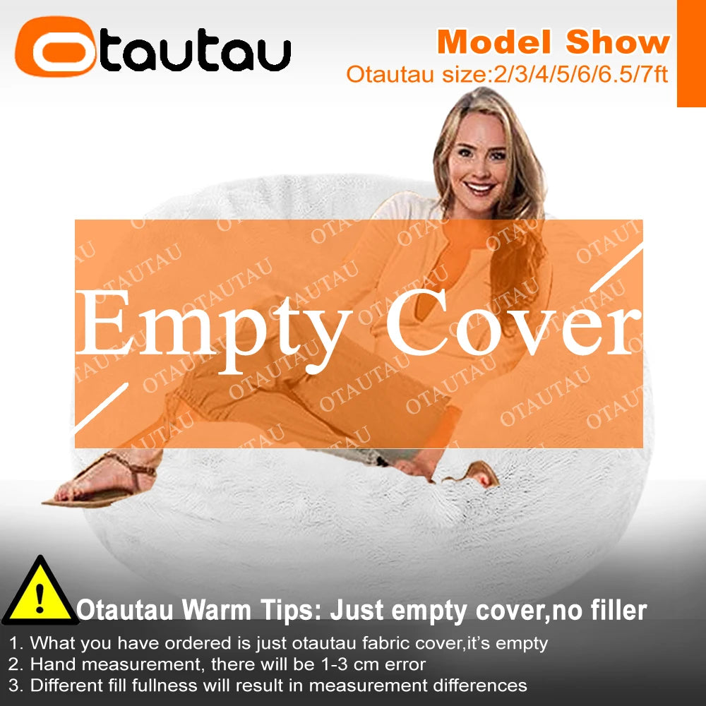 OTAUTAU Adults  Children Fluffy Faux Fur Bean Bag Pouf Cover without Filler Beanbag Puff Salon Ottoman Corner Seat Sac DD003