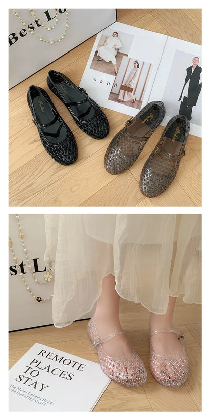 Transparent crystal women's shoes 2026 summer new jelly hollow soft sole fashionable versatile outer wear cool slippers women